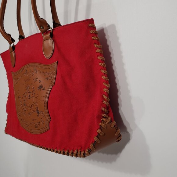 Disney  Winnie the Pooh  Red Canvas Shoulder Bag Handbag Purse  faux leather str - Picture 4 of 10